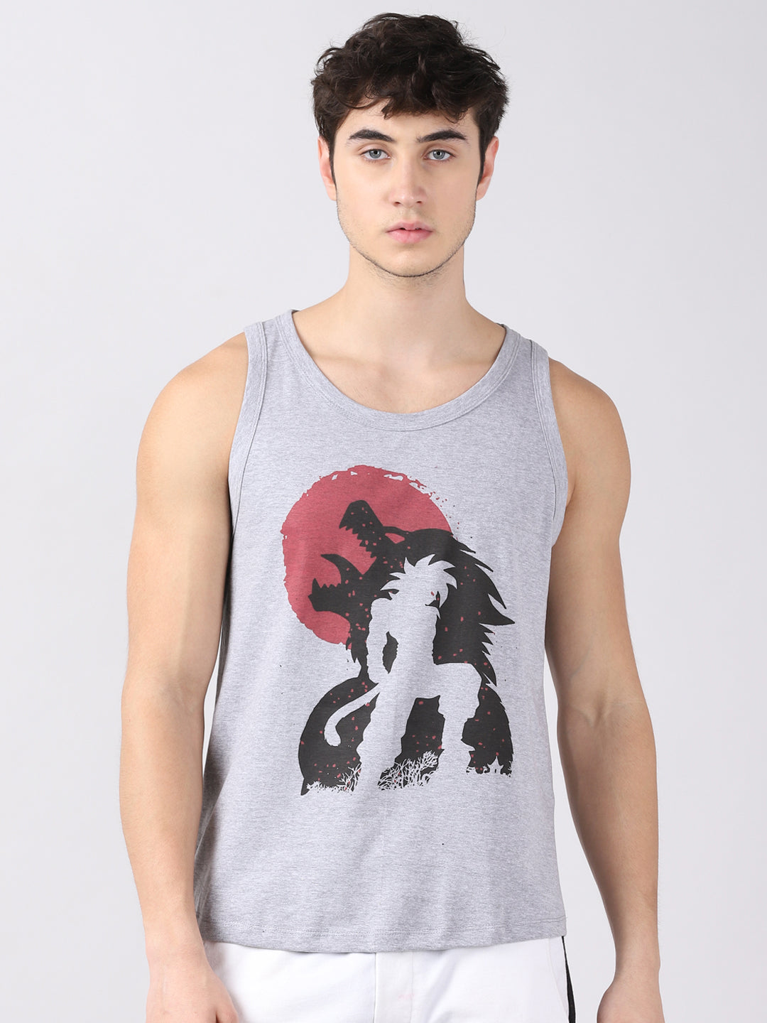 Dark Grey Anime Sleeveless T-Shirt Vest Bushirt