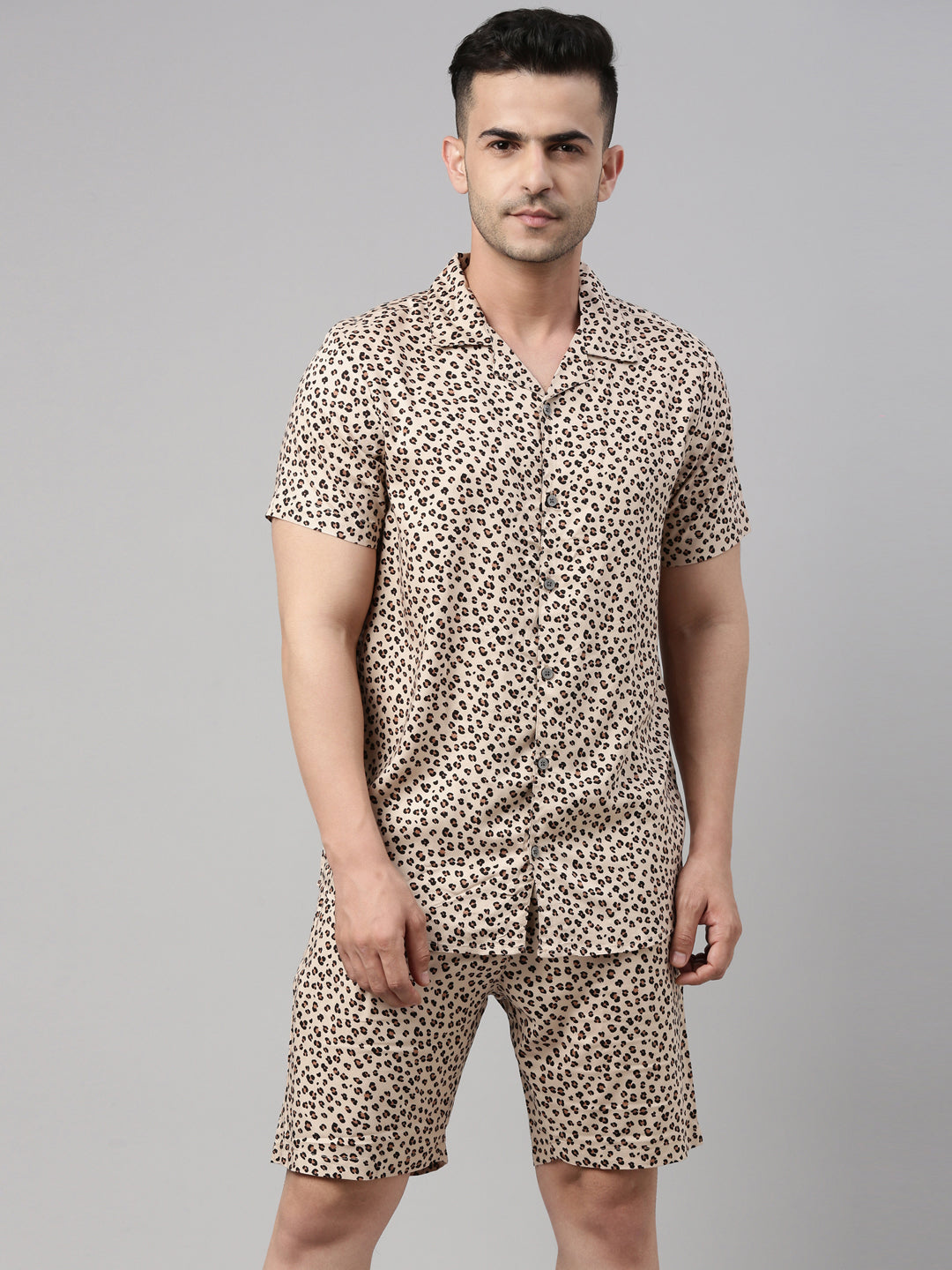 Leopard Printed Beige Co-Ords Co-Ords Bushirt