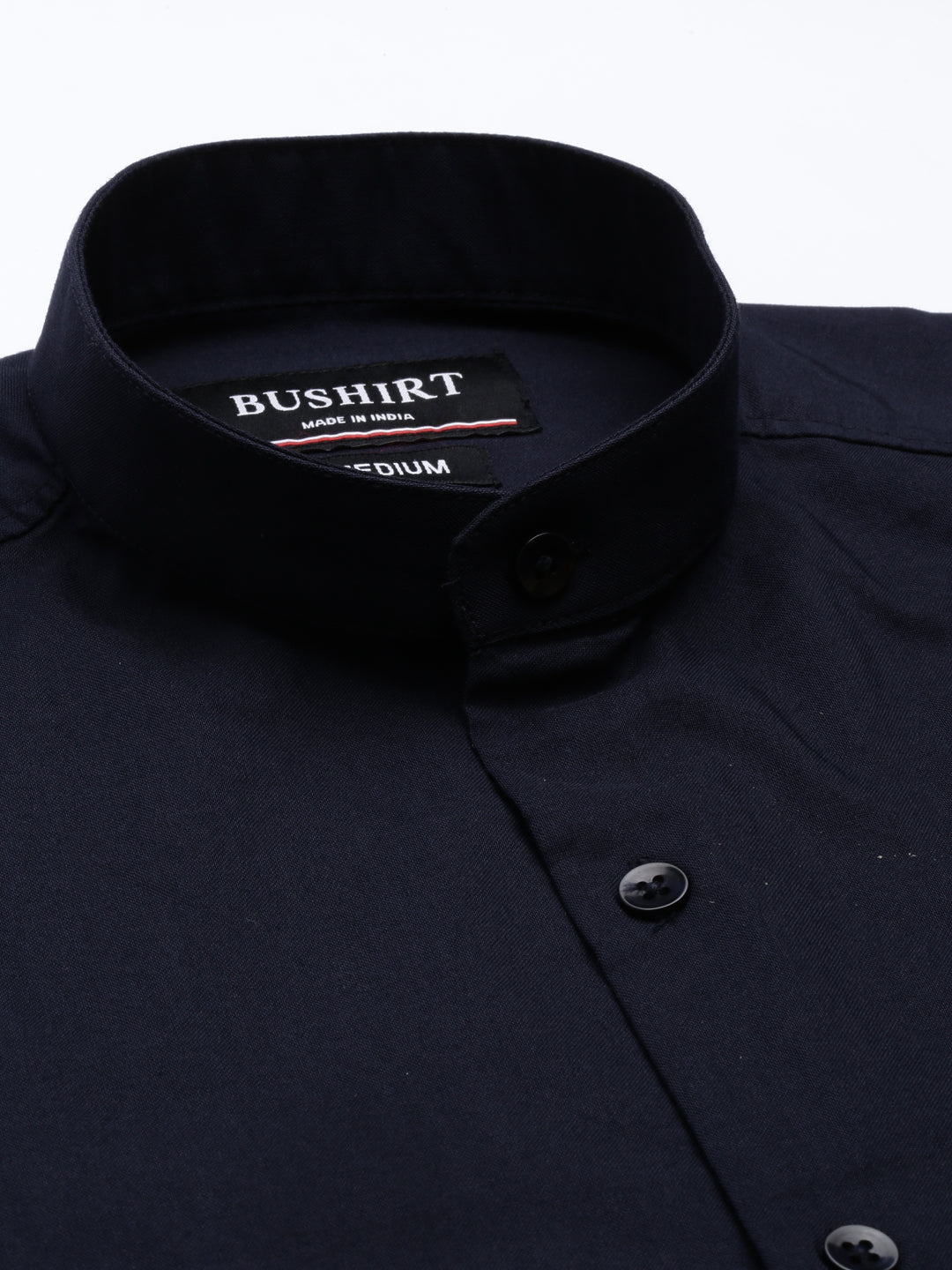 Navy Blue Chinese Collar Casual Shirt Solid Shirt Bushirt