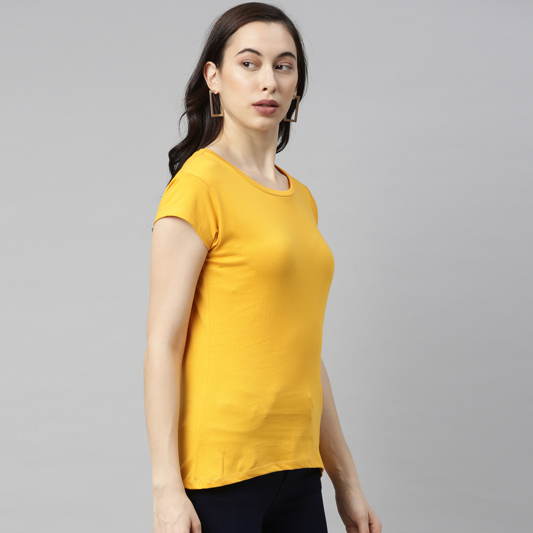 Mustard Solid Women's T Shirt Women's Plain T-Shirt Bushirt