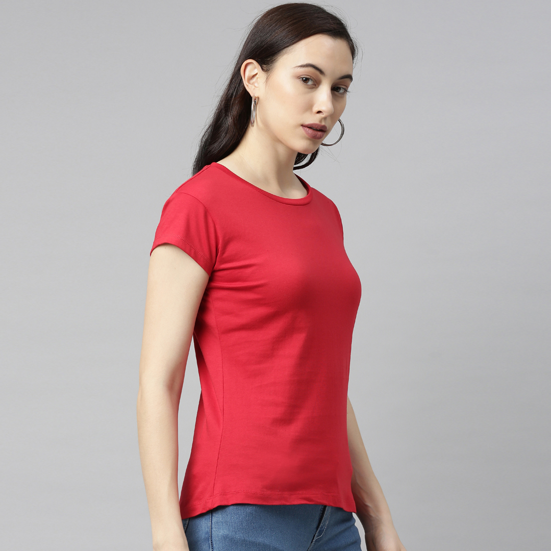 Red Solid Women's T-Shirt Women's Plain T-Shirt Bushirt
