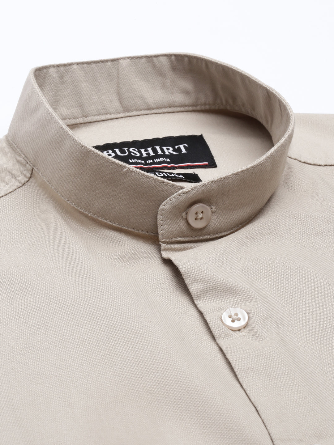 Beige Chinese Collar Casual Shirt Solid Shirt Bushirt