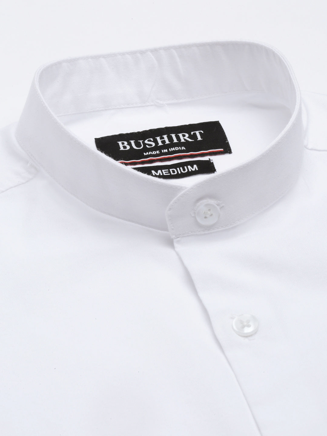 White Chinese Collar Casual Shirt Solid Shirt Bushirt