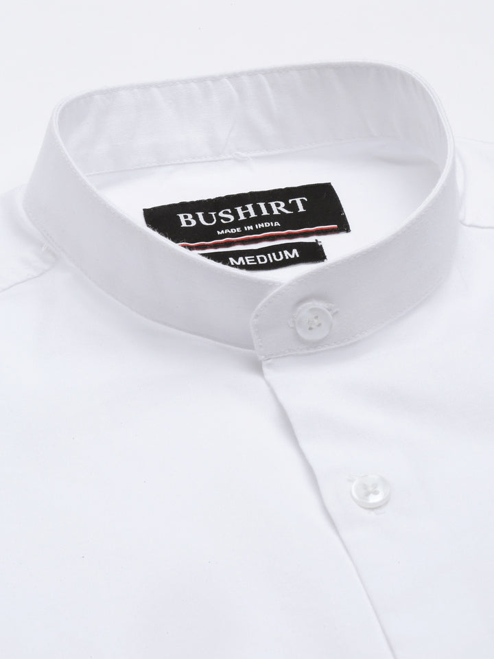 White Chinese Collar Casual Shirt Solid Shirt Bushirt