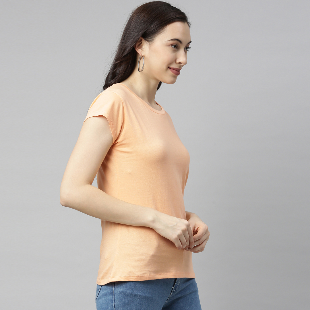 Light Peach Solid Women's T-shirt Women's Plain T-Shirt Bushirt