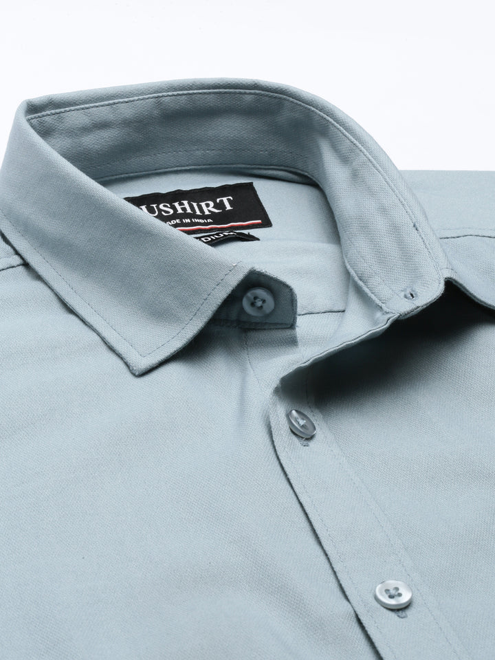 Steel Blue Solid Casual Shirt Solid Shirt Bushirt   