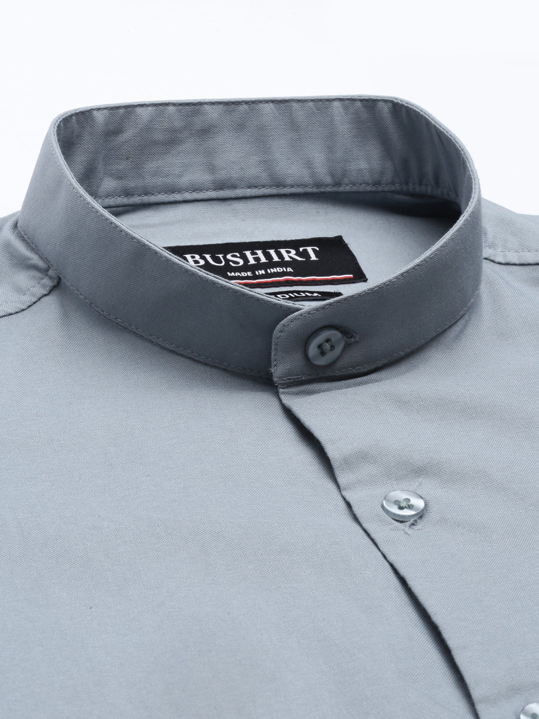 Steel Blue Chinese Collar Casual Shirt Solid Shirt Bushirt