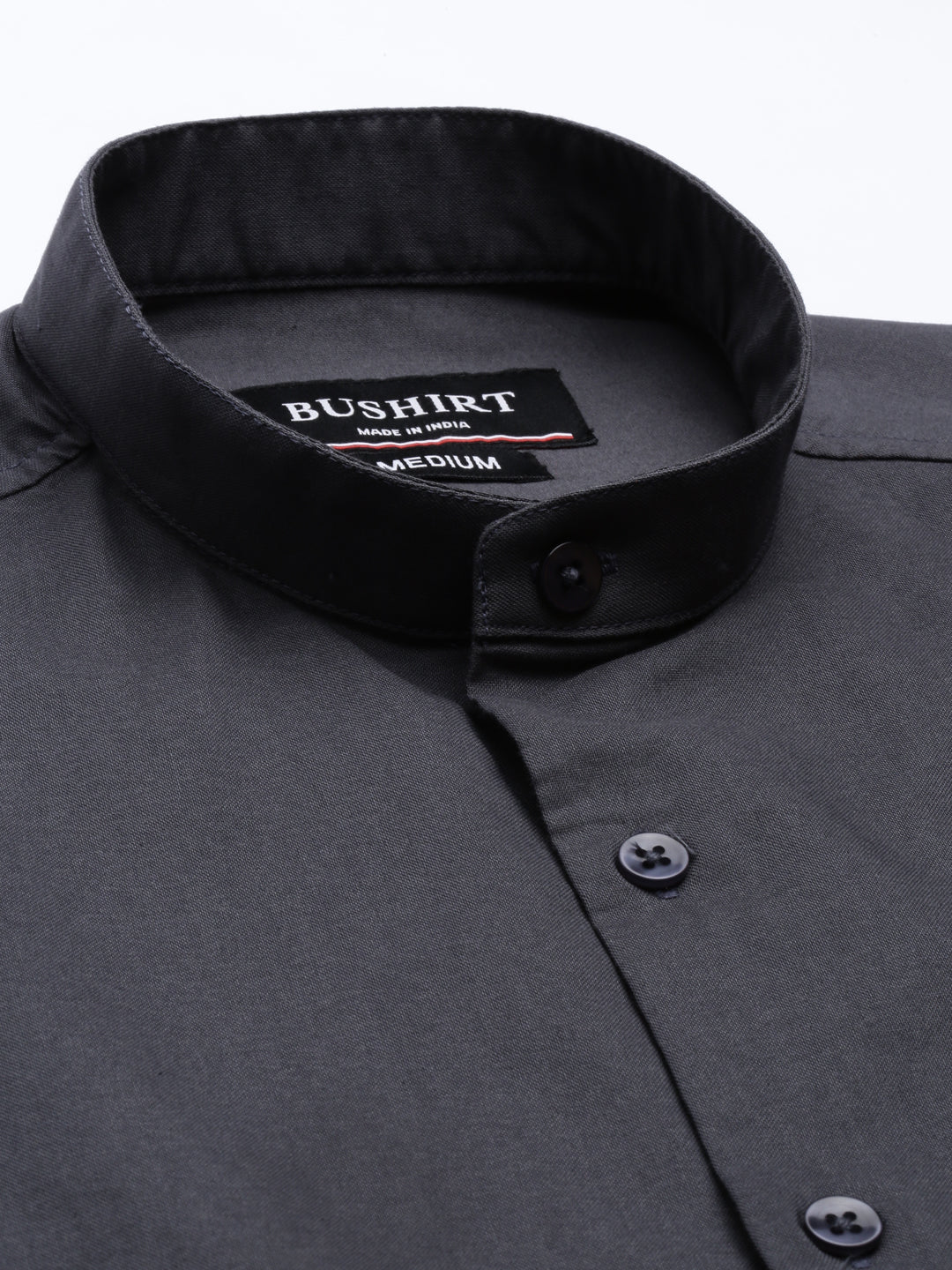 Steel Grey Chinese Collar Casual Shirt Solid Shirt Bushirt