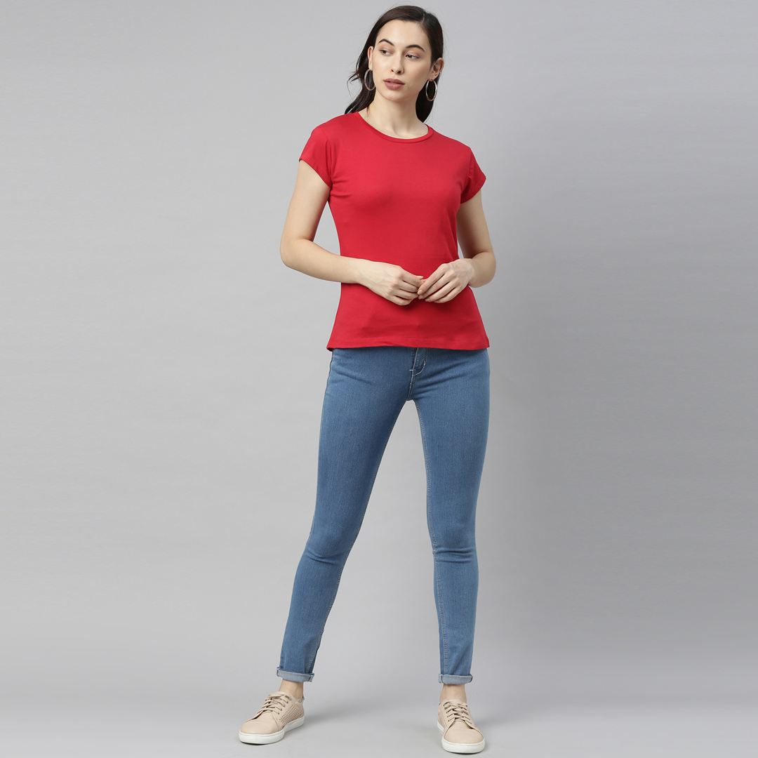 Red Solid Women's T-Shirt Women's Plain T-Shirt Bushirt