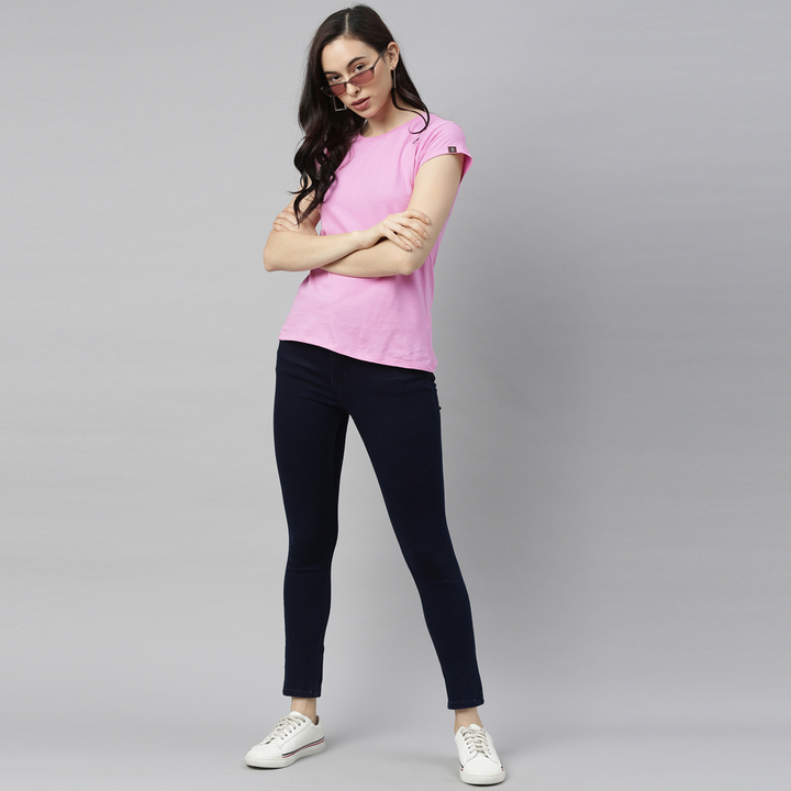 Pale Pink Solid Women's T-Shirt Women's Plain T-Shirt Bushirt