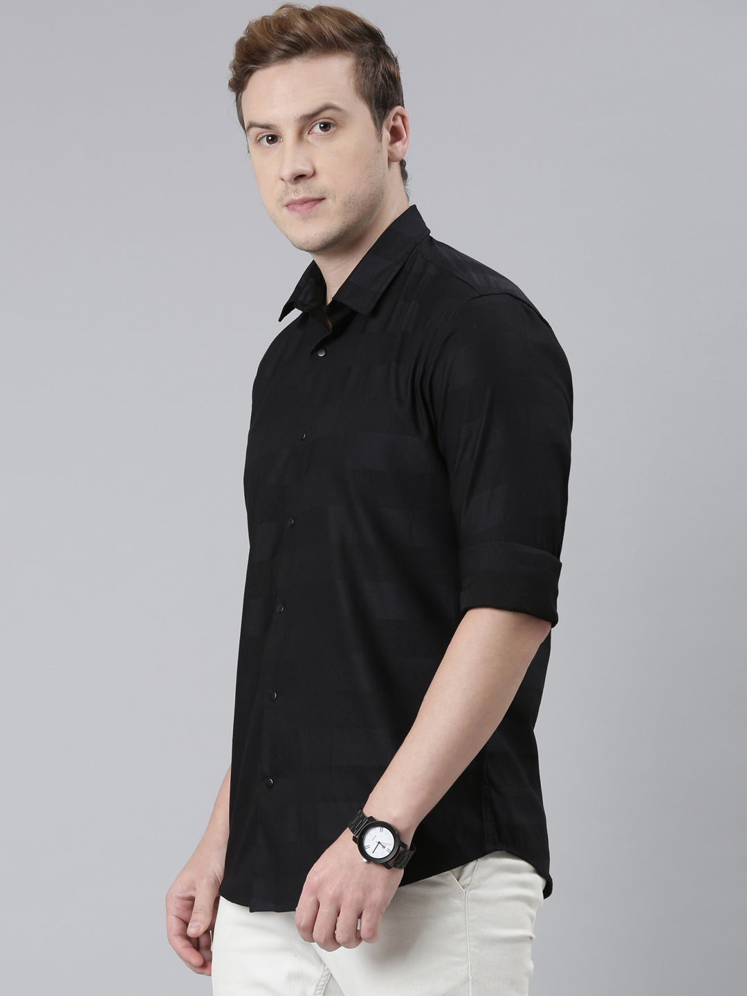 Black Solid Shirt Solid Shirt Bushirt