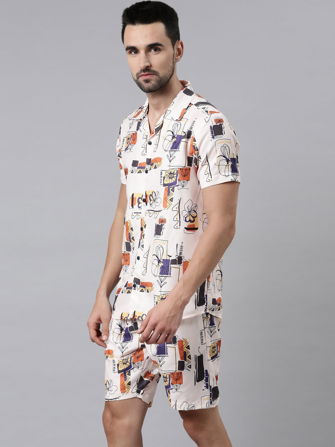 Cream Printed Co-Ords Co-Ords Bushirt