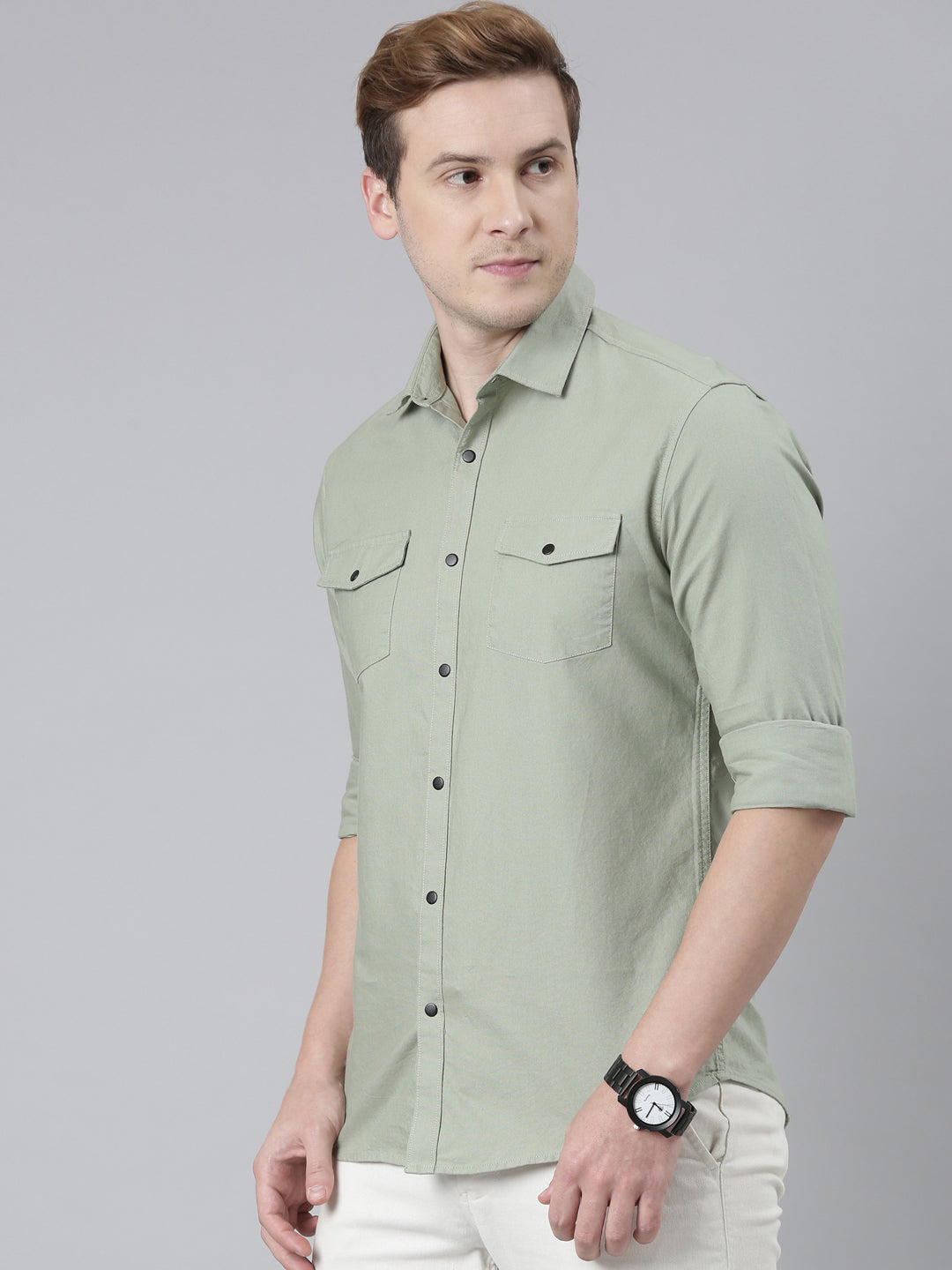 Sage Green Cargo Shirt Solid Shirt Bushirt