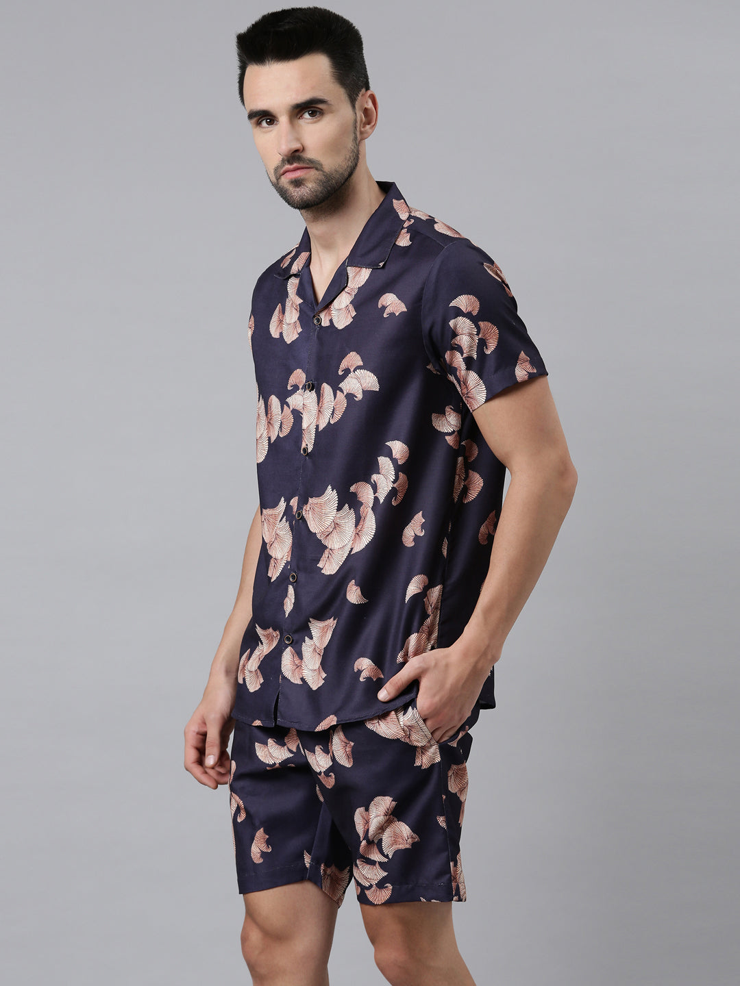Ginkgo Leaf Navy Blue Co-Ords Co-Ords Bushirt