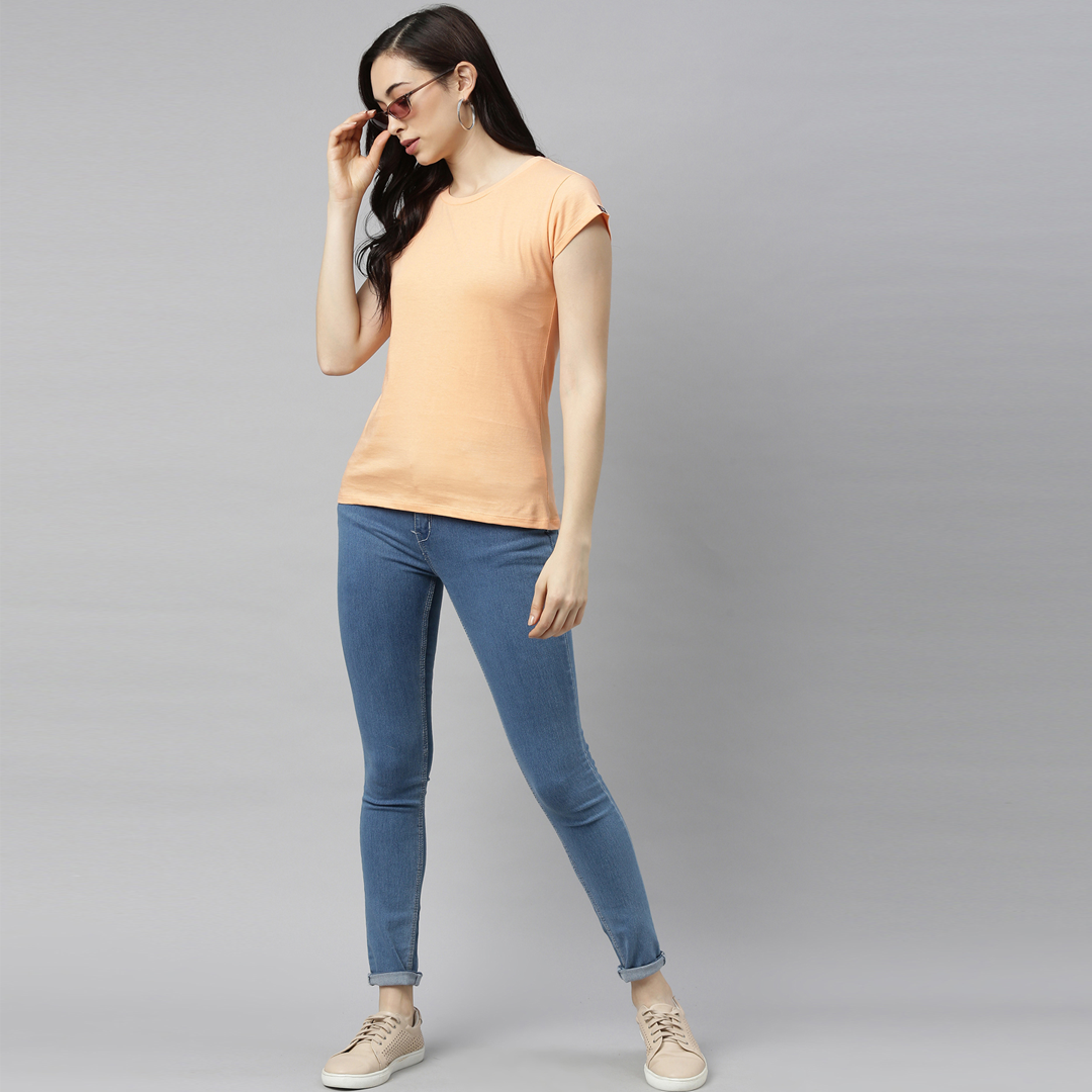 Light Peach Solid Women's T-shirt Women's Plain T-Shirt Bushirt