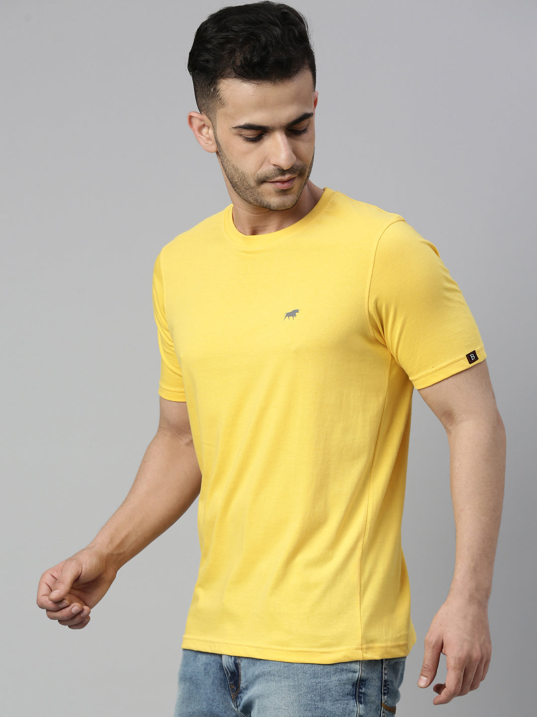 Yellow Solid Half Sleeves T-Shirt Plain T-Shirts Bushirt   