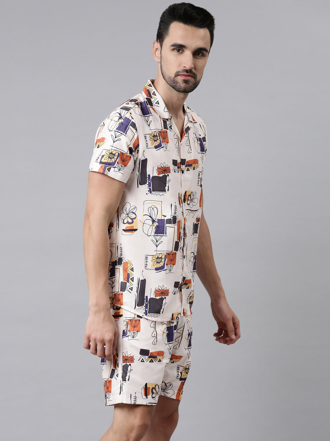 Cream Printed Co-Ords Co-Ords Bushirt