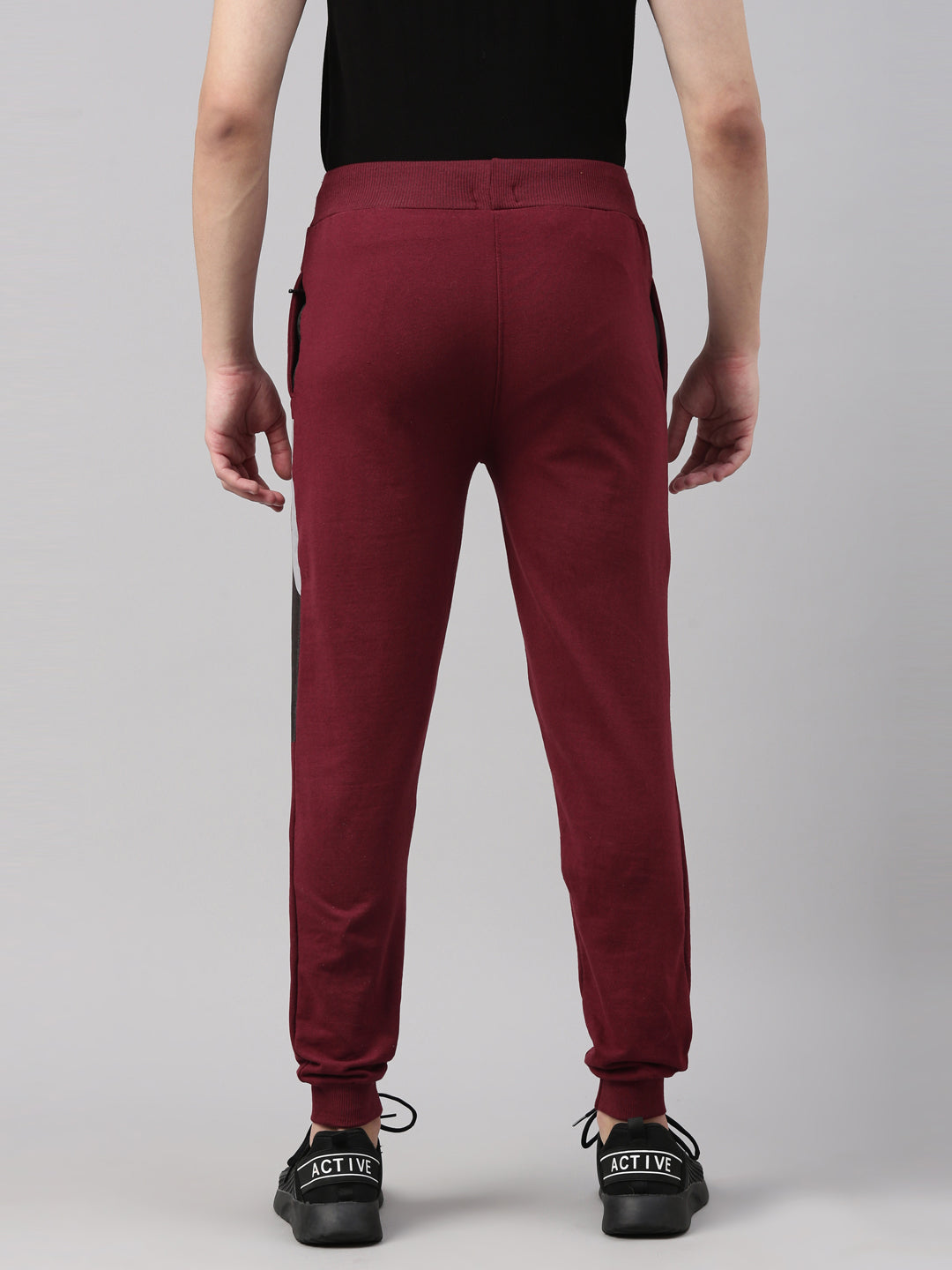 Maroon Solid Side Block Joggers Men's Joggers Bushirt