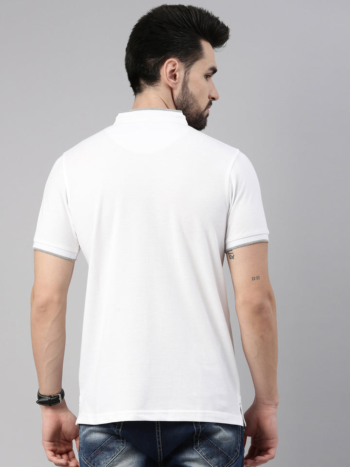 White Chinese Collar polo T-Shirt Polo Tees Bushirt   
