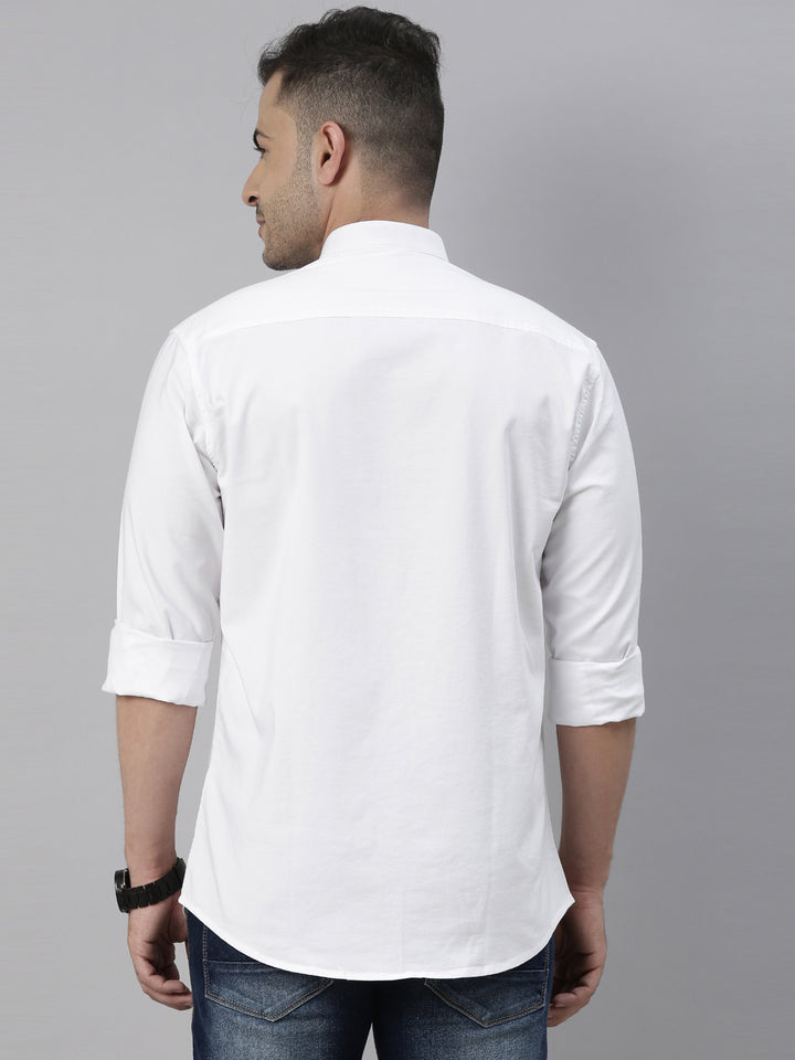 White Chinese Collar Casual Shirt Solid Shirt Bushirt
