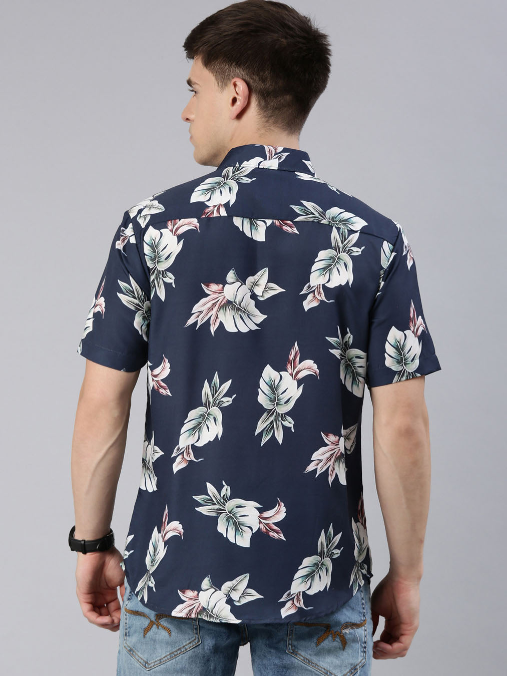 Monster Leaf Navy Blue Shirt Printed Shirt Bushirt