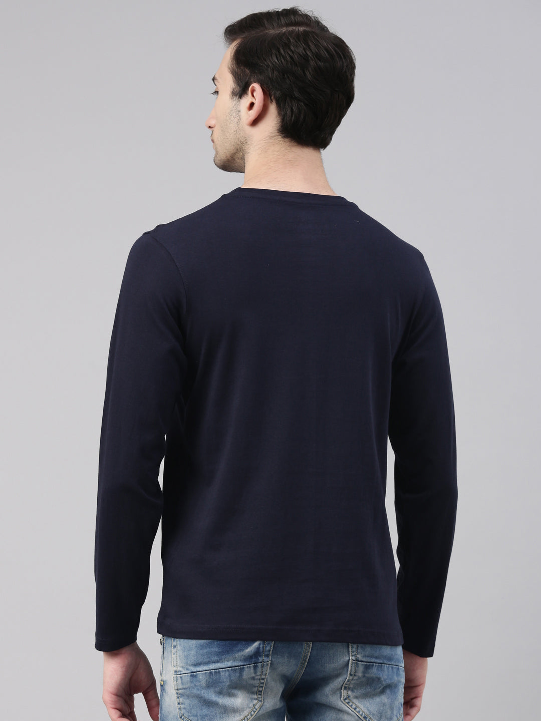 Navy Blue Solid Full Sleeves T-Shirt Full Sleeves Bushirt