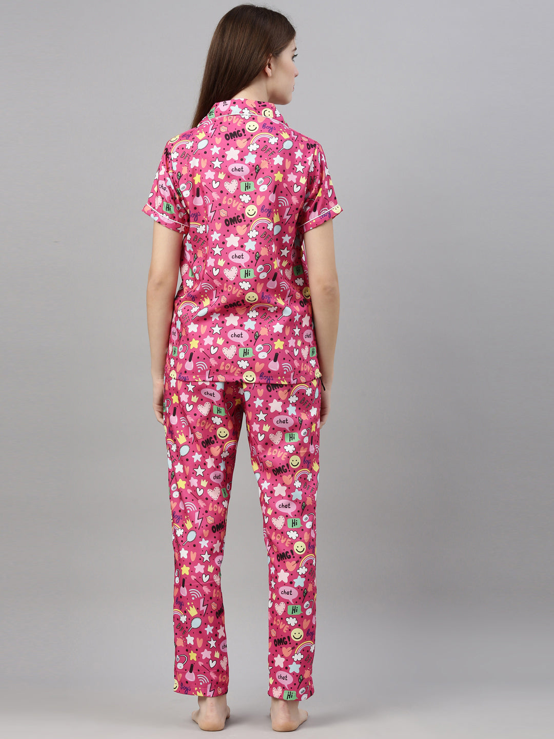 Love Chat Dark Pink Women's Night Suit Women's Night Suit Bushirt
