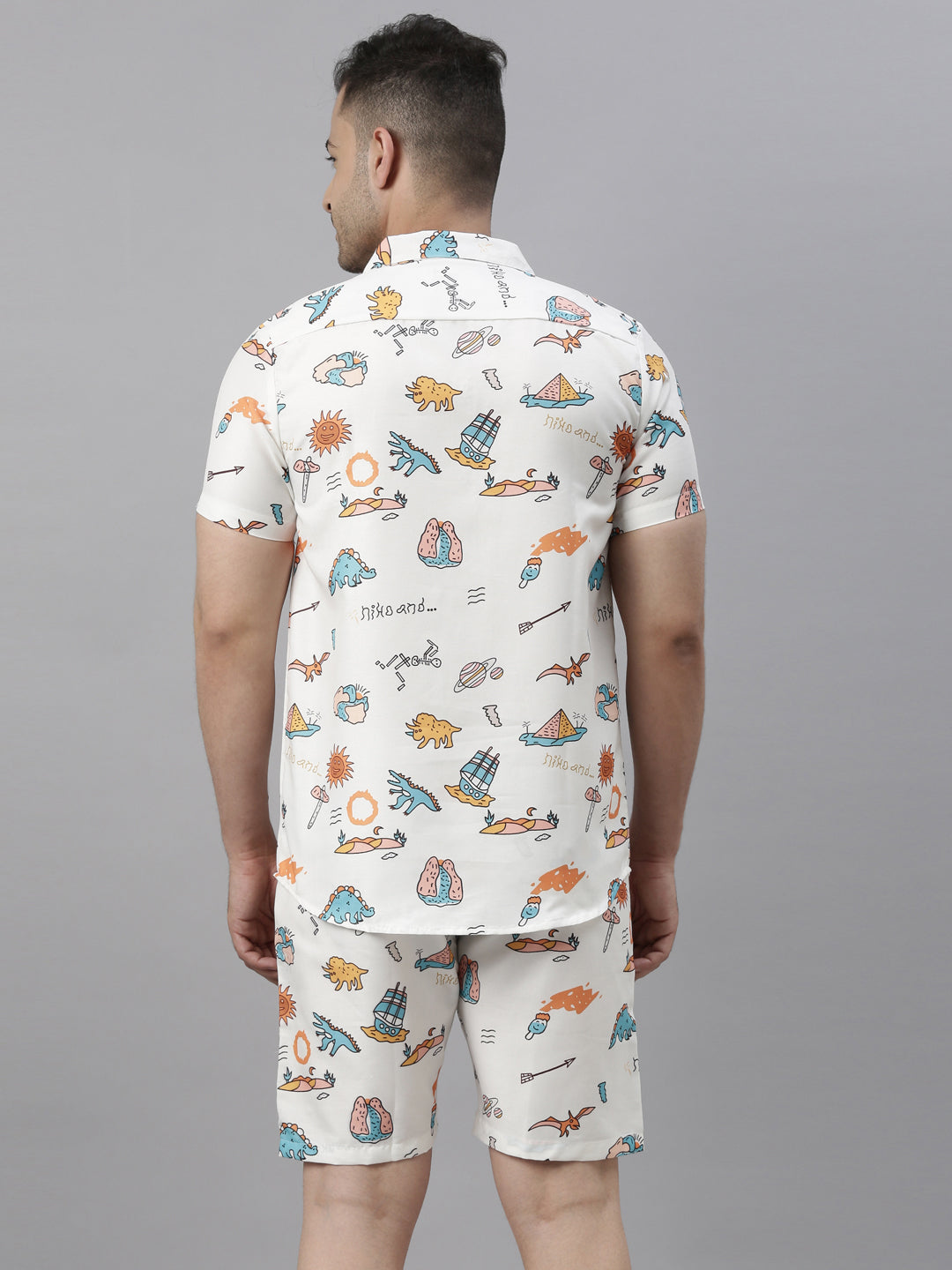 Funny Cartoon White Cream Night Suits Co-Ords Bushirt