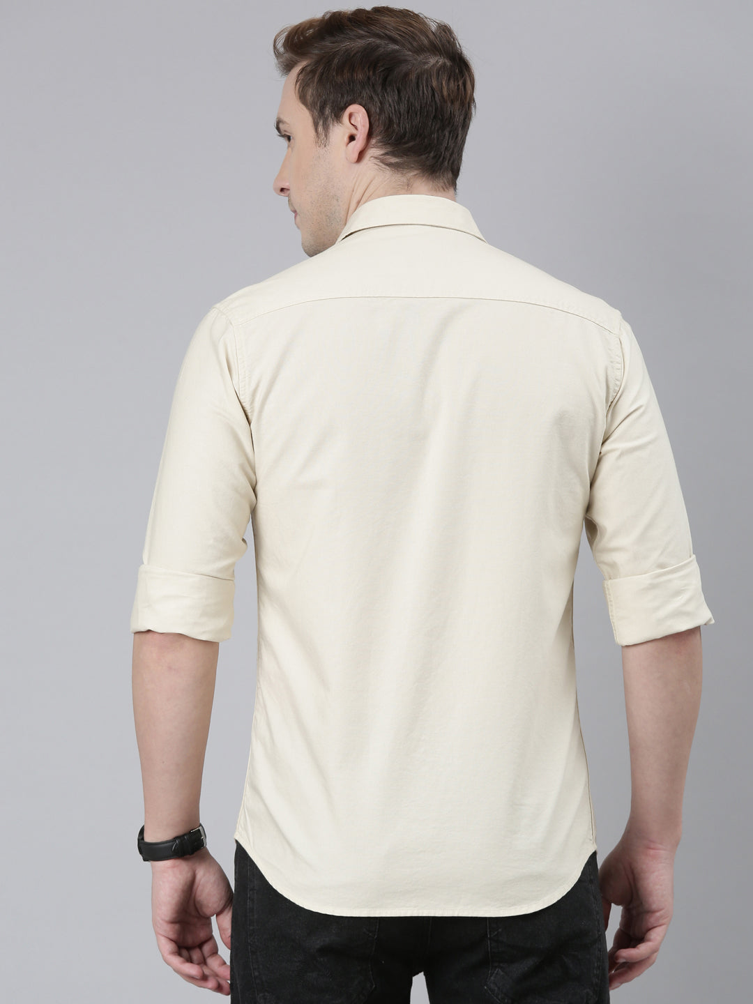 Cream Cargo  Shirt Solid Shirt Bushirt   