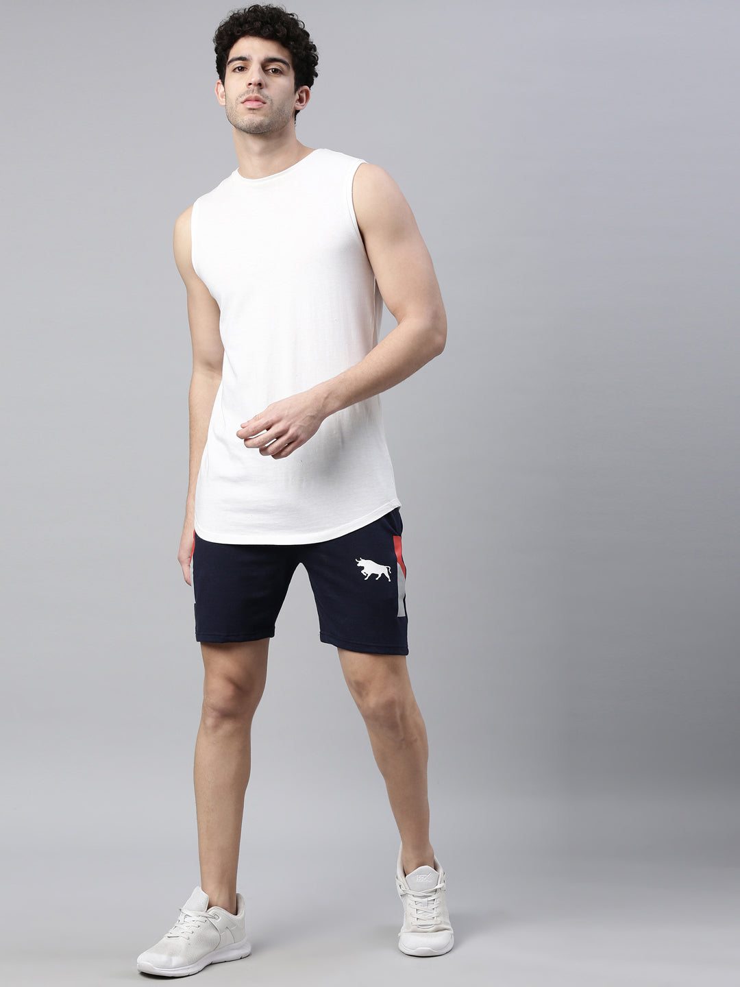 Navy Blue Side Block Print Shorts Men's Shorts Bushirt