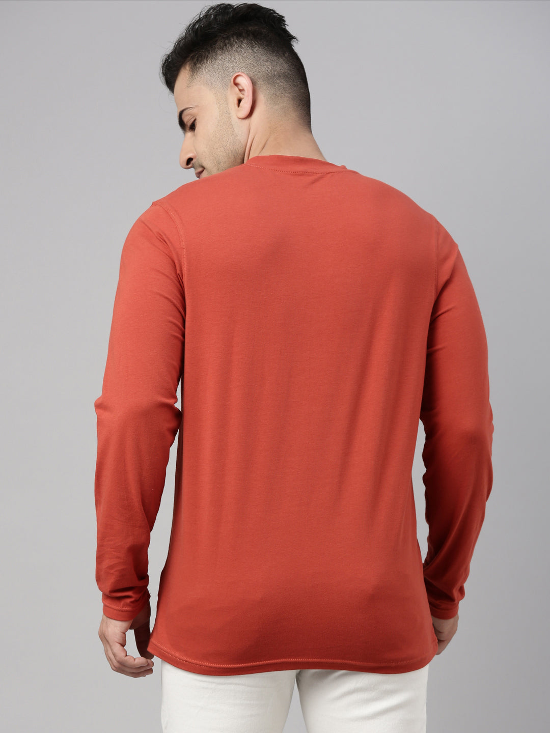 Rust Full Sleeves Henley T Shirt Full Sleeves Bushirt