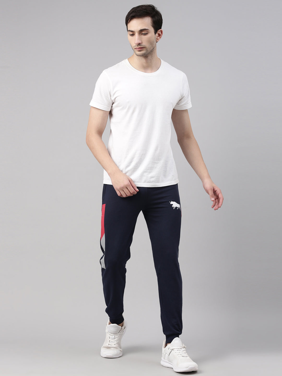 Navy Blue Solid Side Block Joggers Men's Joggers Bushirt