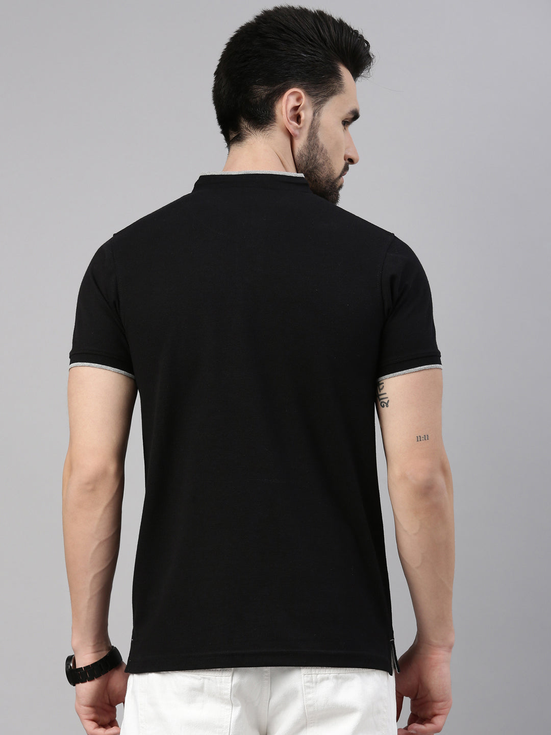 Black Chinese Collar Polo T-shirt Polo Tees Bushirt