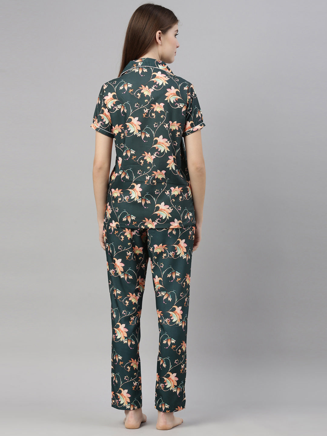 Floral Green Women's Night Suits Women's Night Suit Bushirt