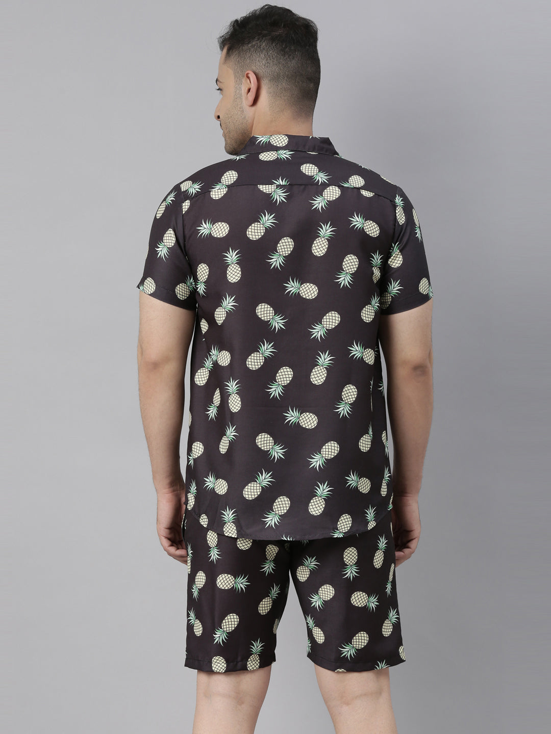 Tropical Pineapple Black Night Suits Co-Ords Bushirt   