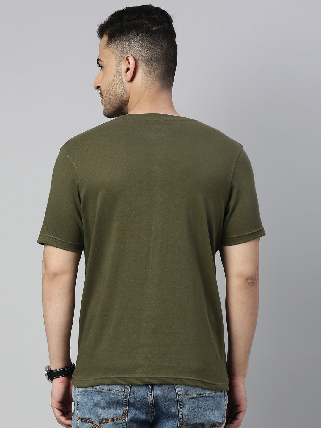 Military Green Solid Half Sleeves T-Shirt Plain T-Shirts Bushirt