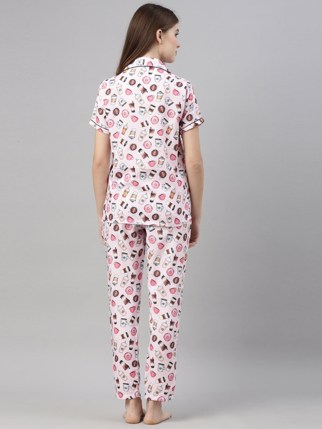 Doughnuts Light Pink Women's Night Suits Women's Night Suit Bushirt