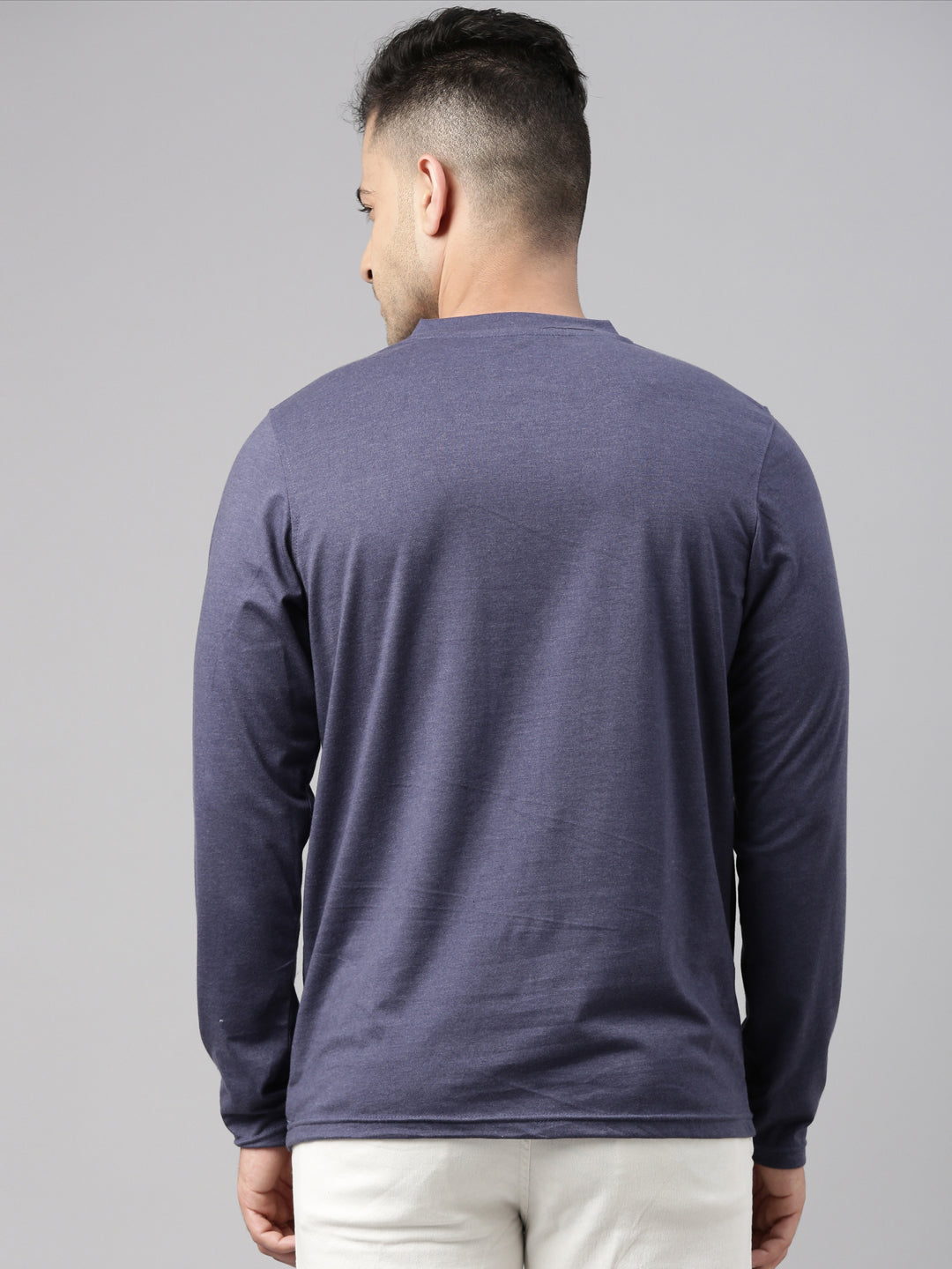 Denim Blue Full Sleeves Henley T Shirt Full Sleeves Bushirt