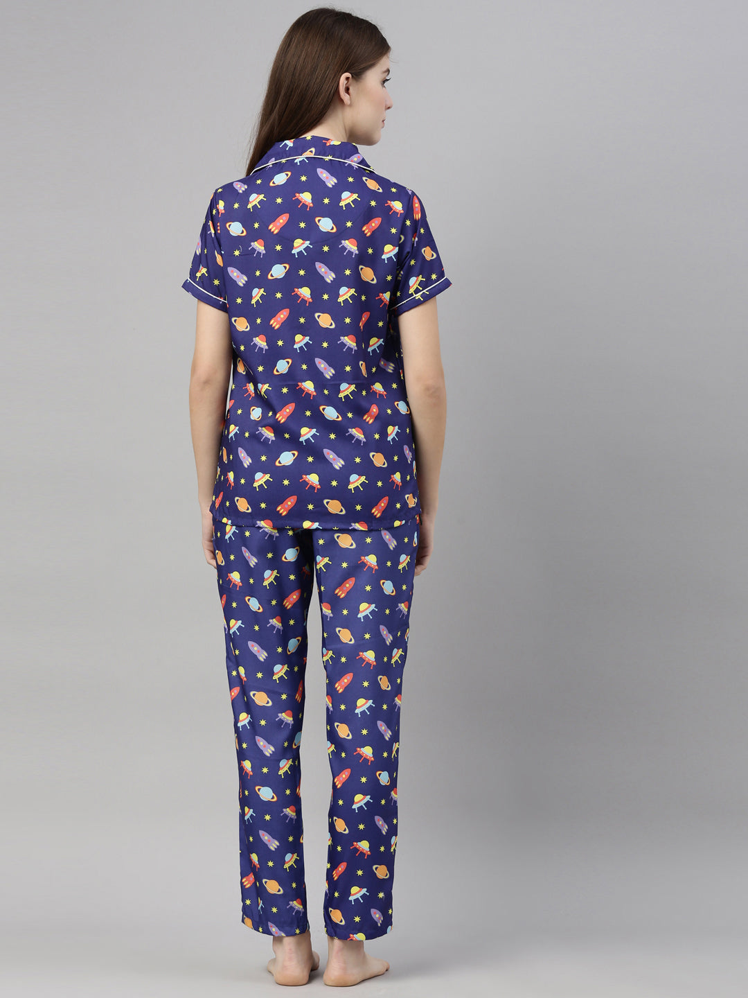 Space Royal Blue Women's Night Suits Women's Night Suit Bushirt