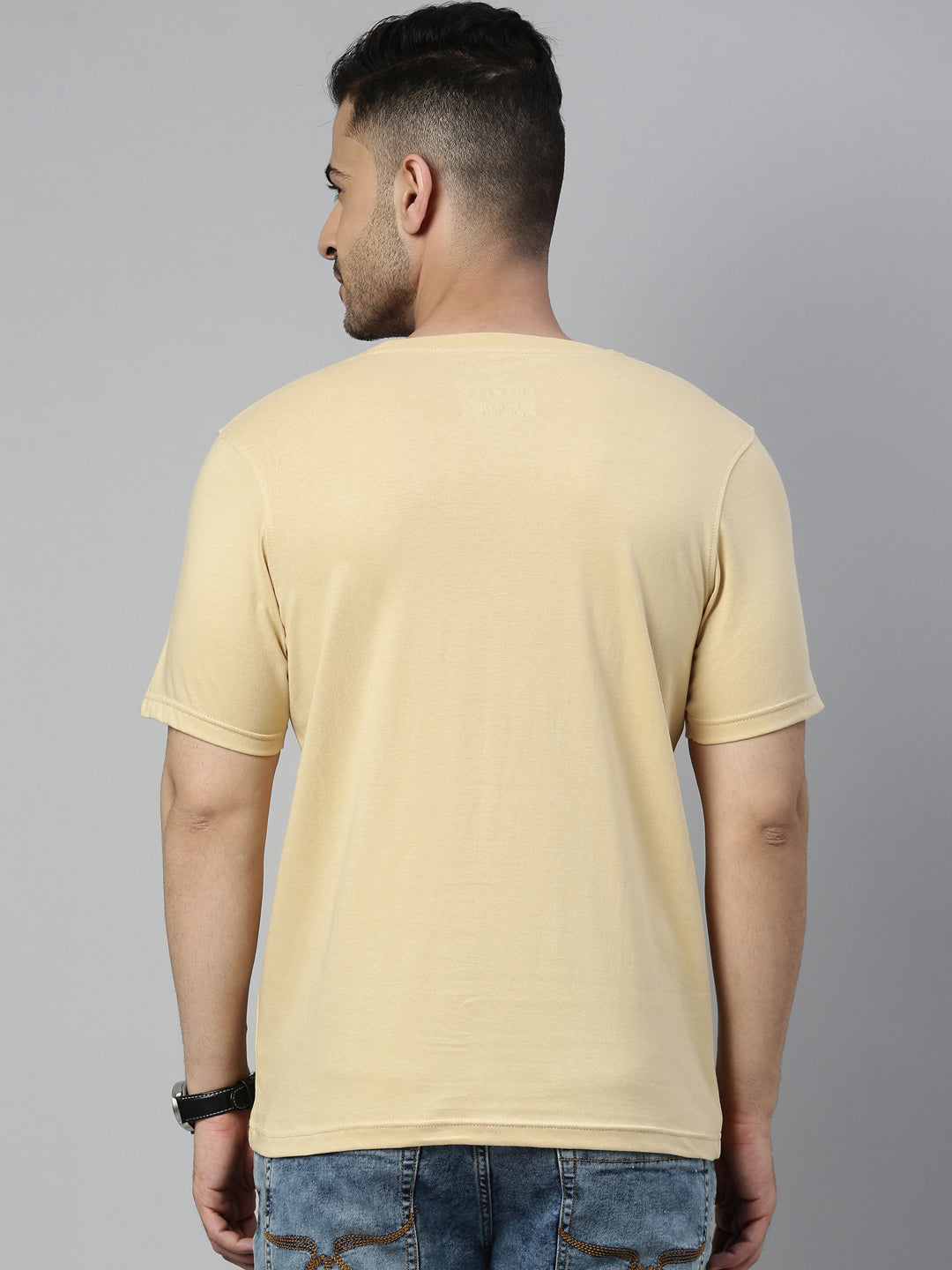 Beige Solid Half Sleeves T-Shirt Plain T-Shirts Bushirt