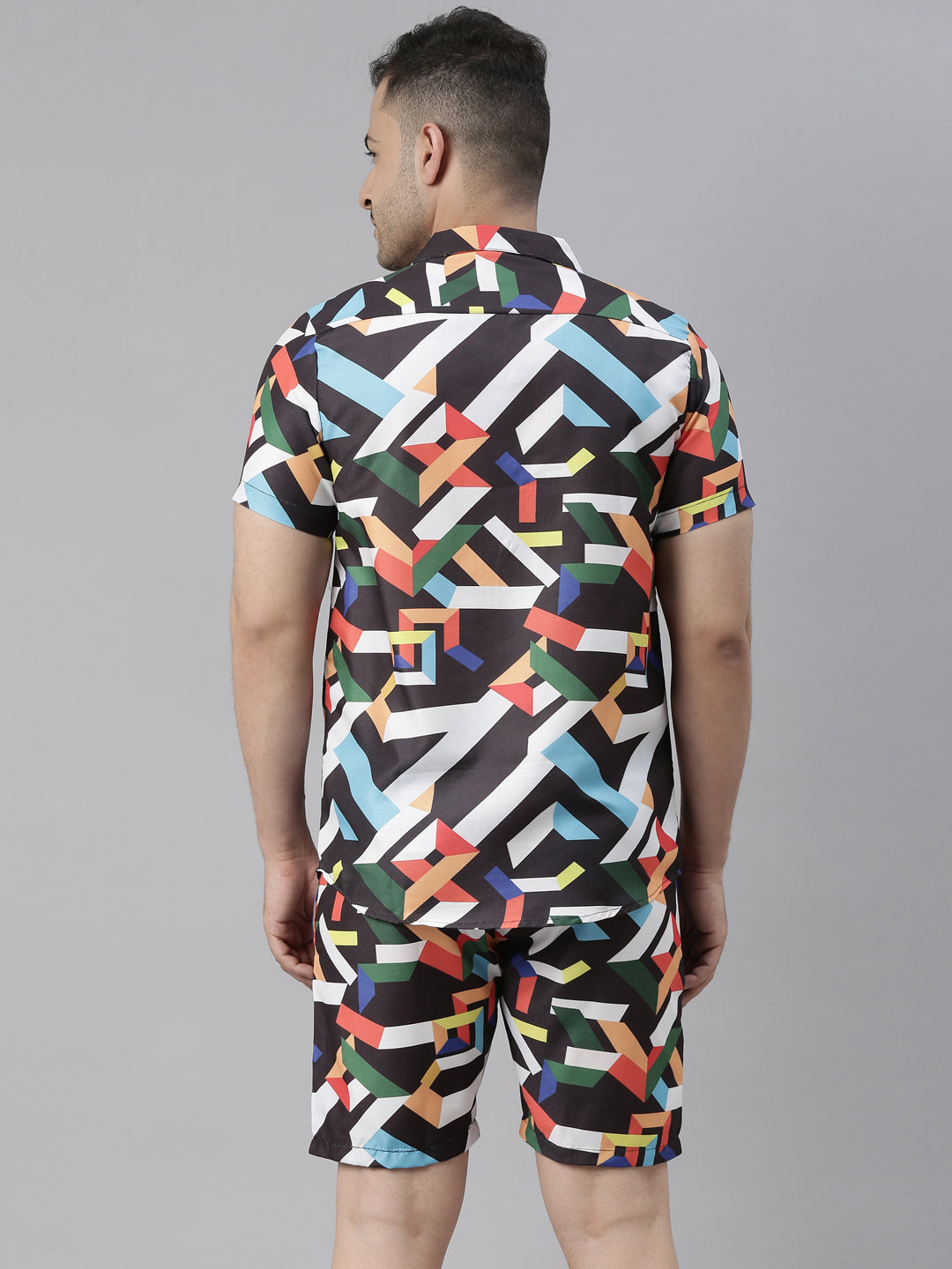 Black Colored Block Printed Night Suits Co-Ords Bushirt