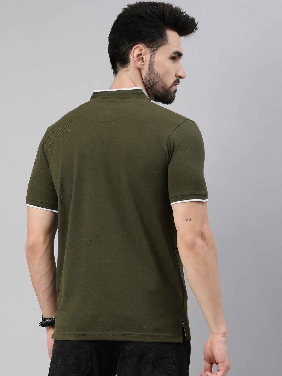 Olive Chinese Collar Polo T-Shirt Polo Tees Bushirt