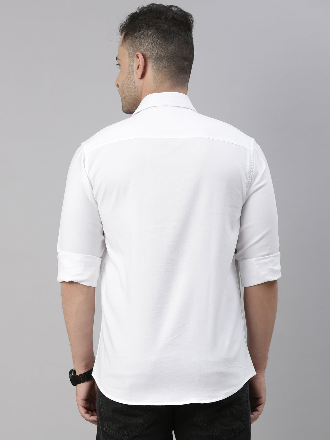 White Solid Casual Shirt Solid Shirt Bushirt   