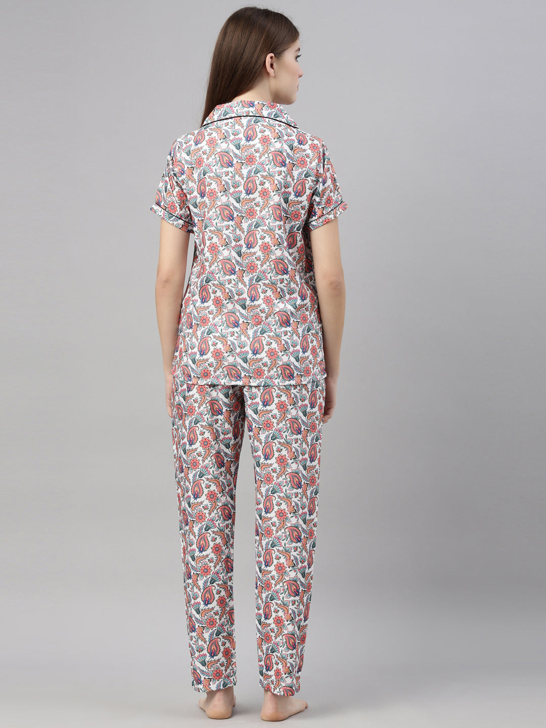 Kalamkari White Women's Night Suit Women's Night Suit Bushirt