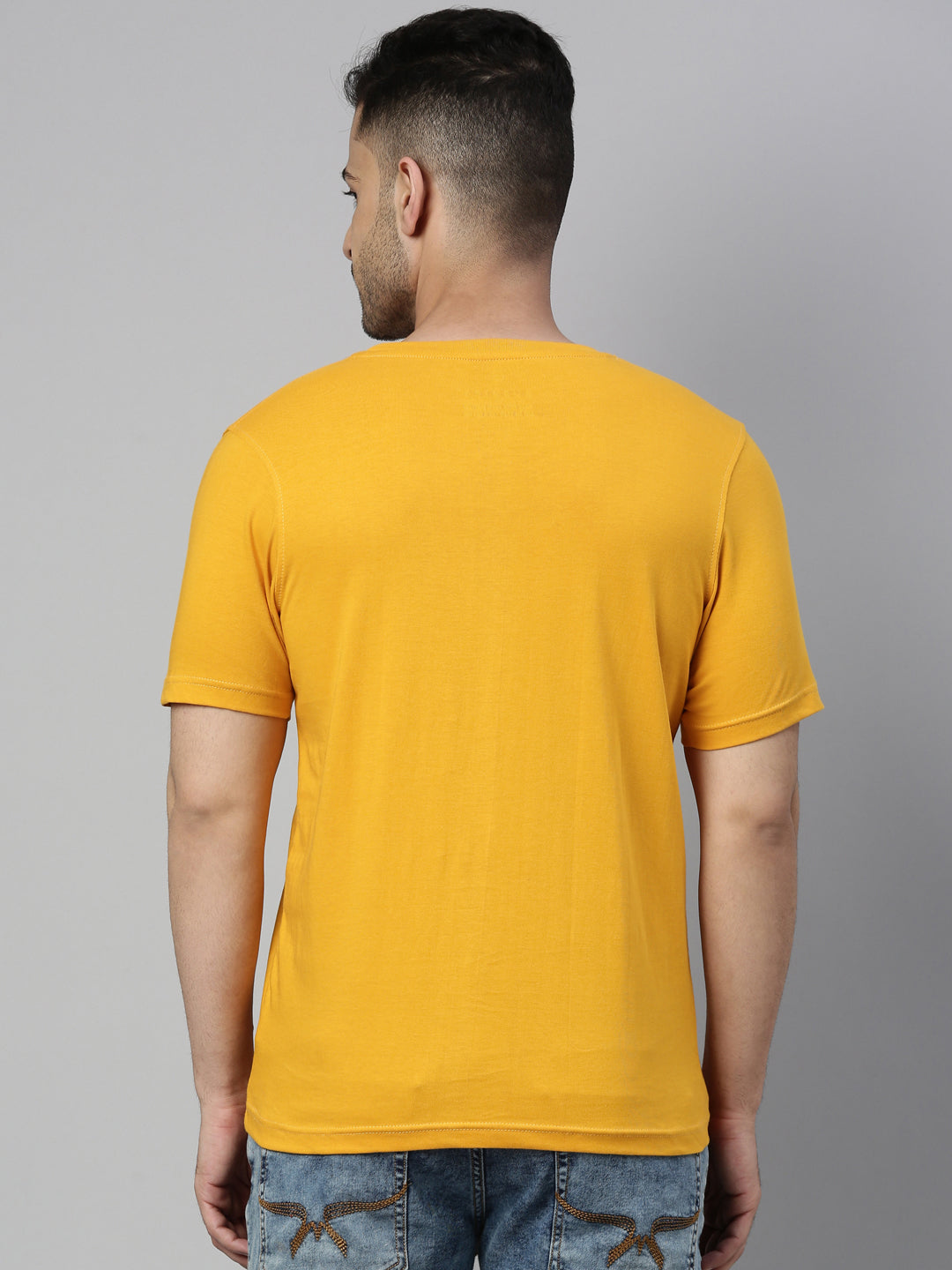 Mustard Solid Half Sleeves T-Shirt Plain T-Shirts Bushirt