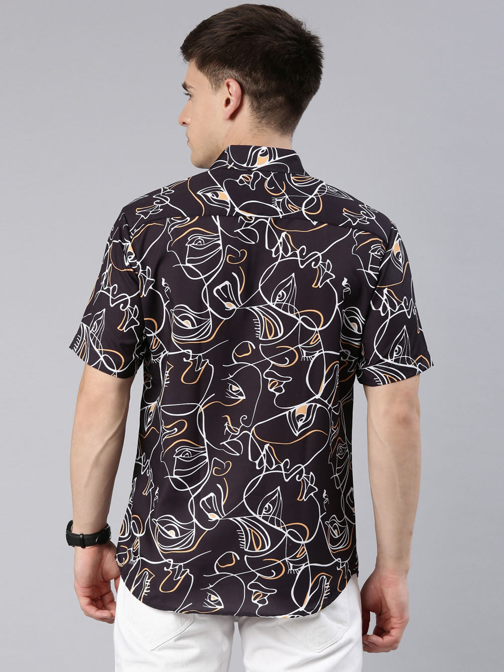 Abstract Figure Black Shirt Printed Shirt Bushirt   