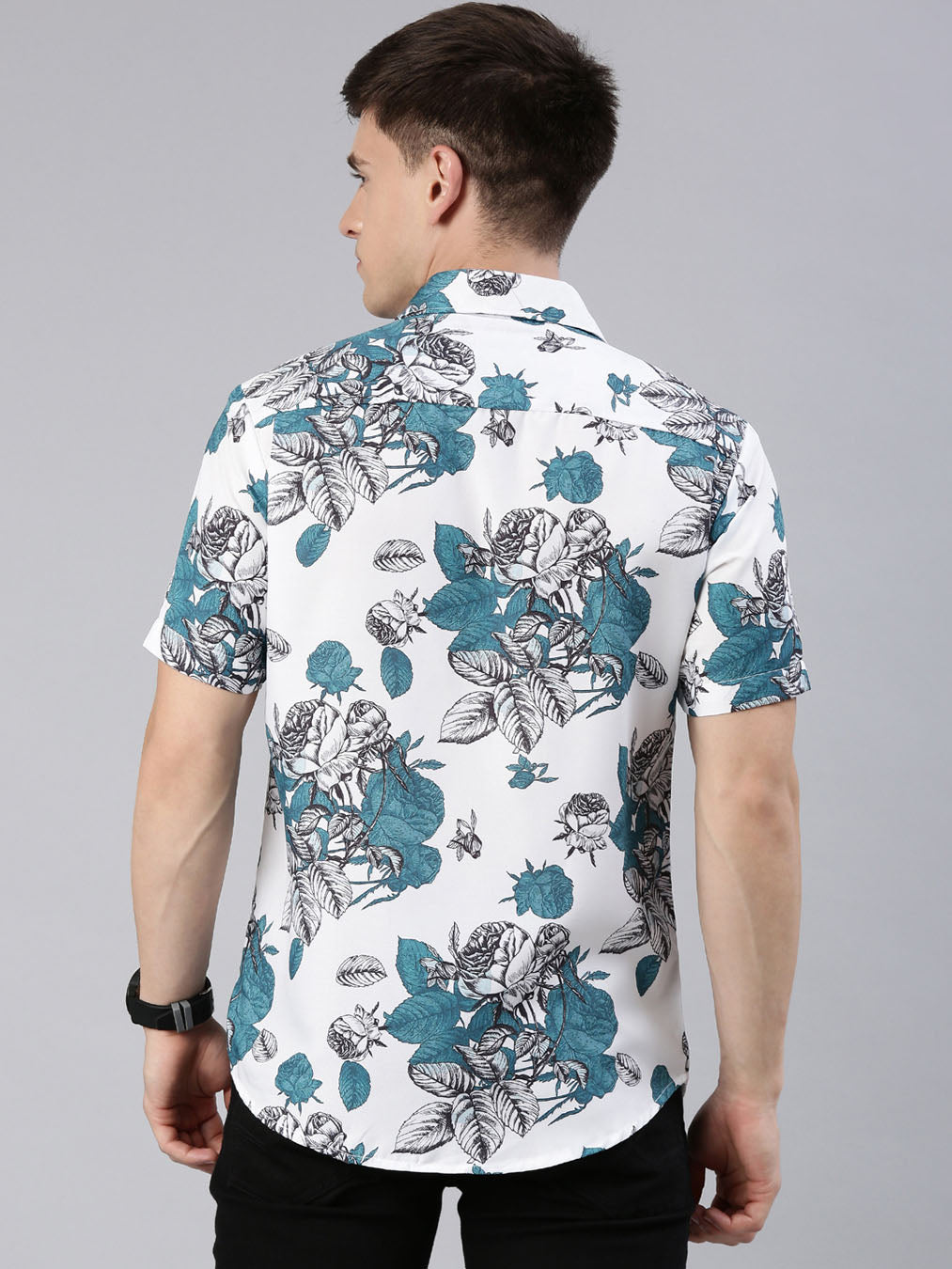 Peace Rose White Shirt Printed Shirt Bushirt