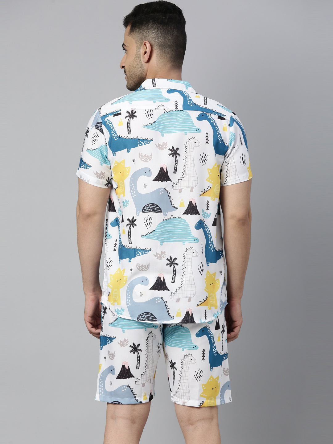 Cartoon Dino Blue White Co-Ords Co-Ords Bushirt