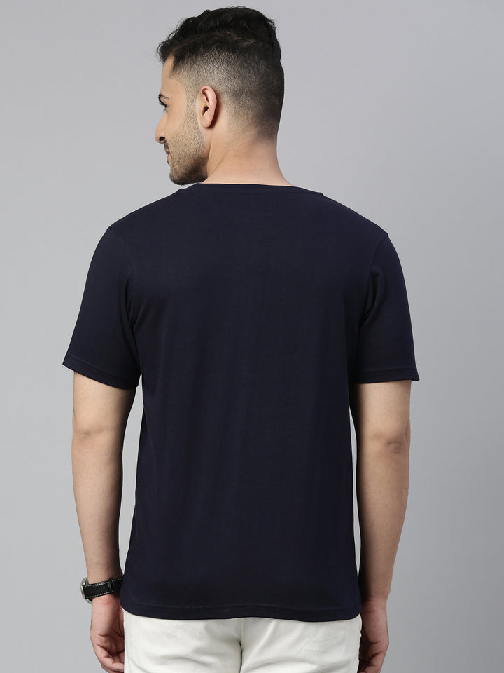 Navy Blue Solid Half Sleeves T-Shirt Plain T-Shirts Bushirt   