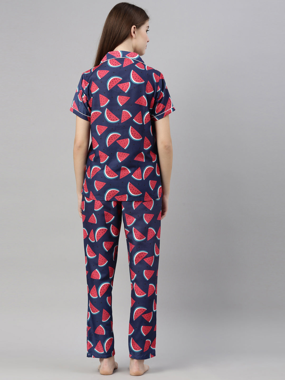 Water Melon Blue Women's Night Suits Bushirt
